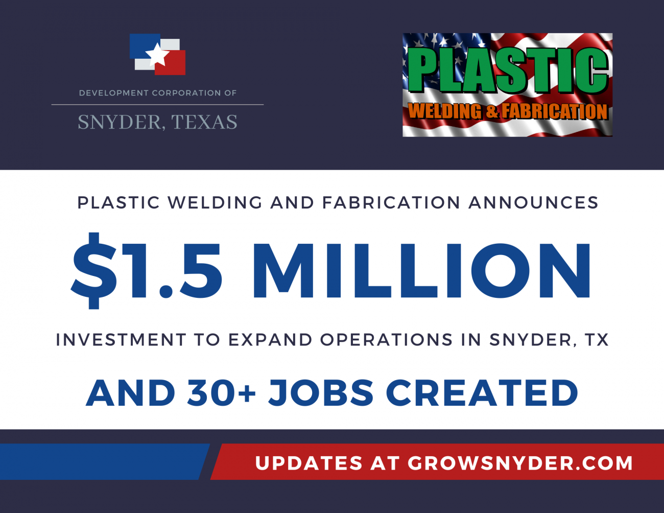 Plastic Welding & Fabrication Partners with Development Corporation Of Snyder, Texas for Major Expansion